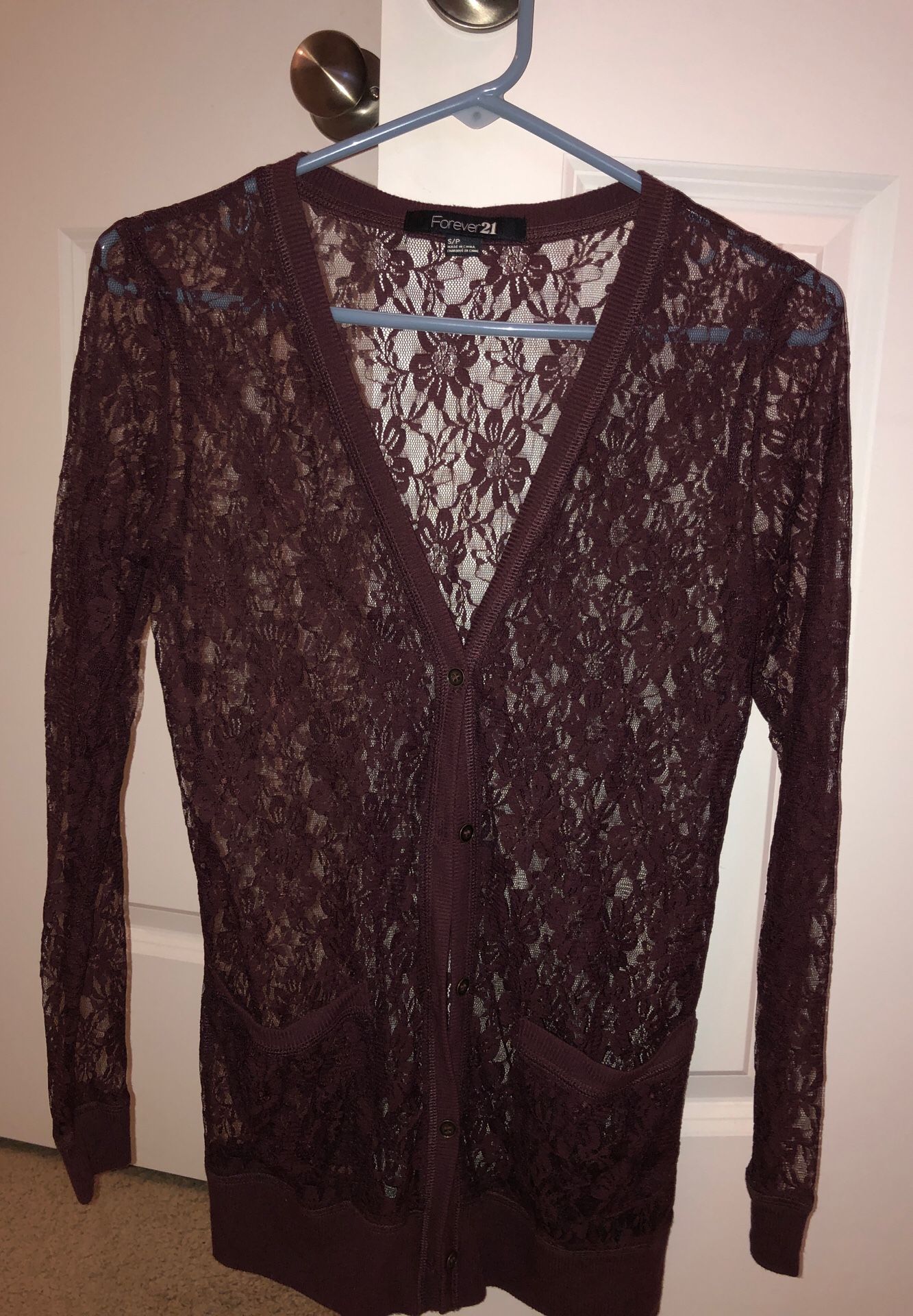 Forever 21 burgundy lace cardigan