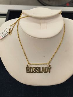 14K Gold BOSSLADY Nameplate Necklace