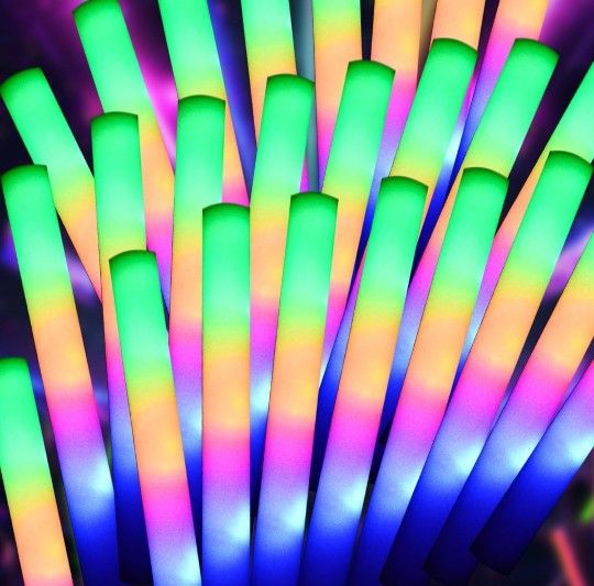 30 Pcs LED Foam Glow Sticks Bulk,Foam Light Up Sticks 3 Modes of Color Flashing,Glow in The Dark Party Supplies for Birthday,Wedding,Raves,Carnival,Ne