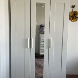 White Wardrobe Closet with Mirror - in Excellent Condition
