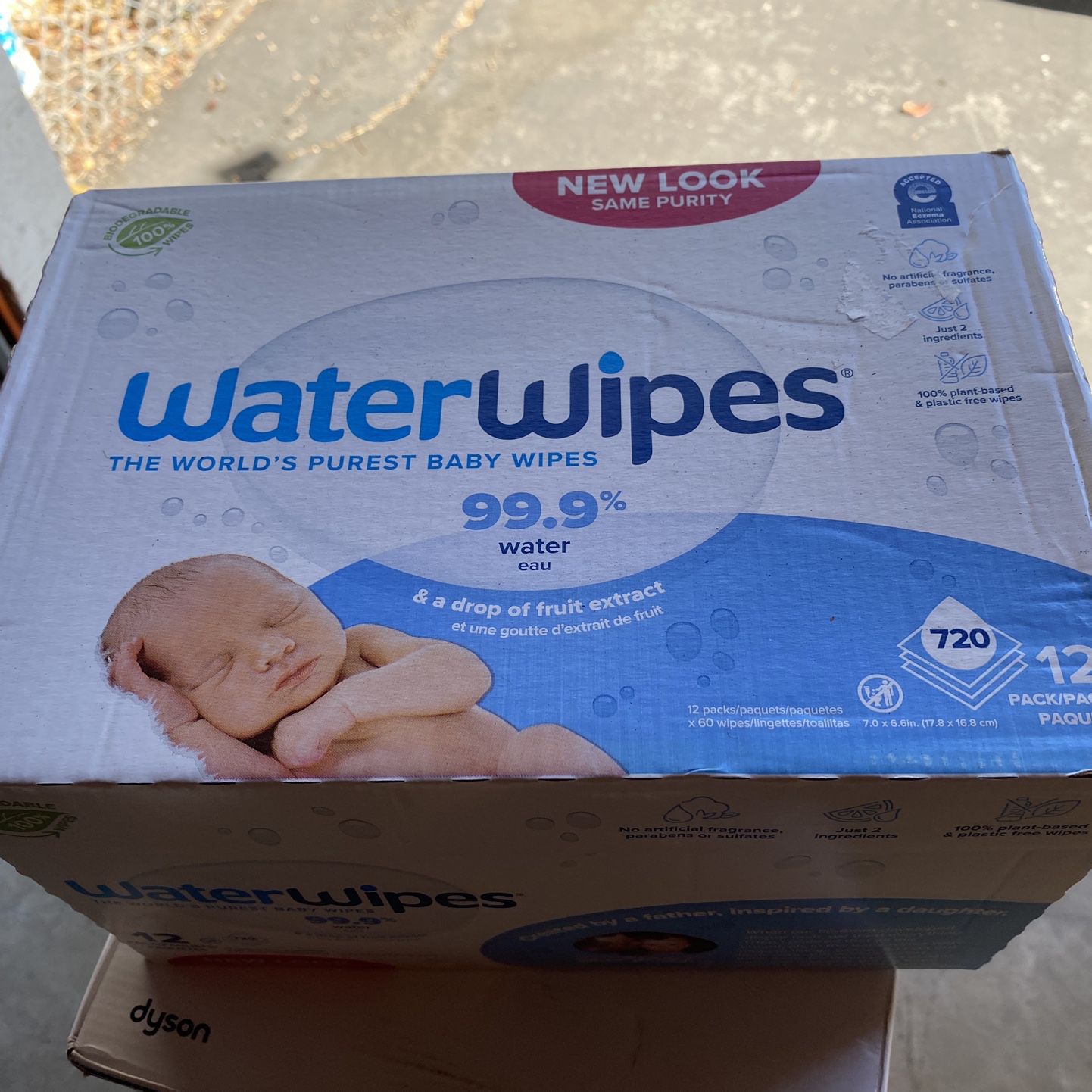 WaterWipes Plastic-Free Original Baby Wipes, 99.9% Water Based Wipes, Unscented & Hypoallergenic for Sensitive Skin, 720 Count (12 packs), Packaging M