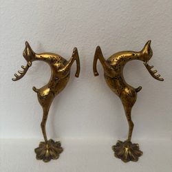 Pair of Vintage Brass Deer Sculptures | Mid-Century Modern Animal Figurines