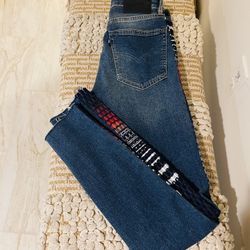 Women’s Black Label Levi’s 721 Made & Crafted Textured Side Striped Skinny Stretch Jeans Blue Size 26/30 