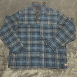 John Wayne Wooly Fleece Mens Medium Blue Plaid Pullover Shirt 1/4 Snap Button