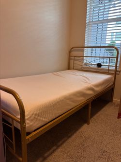 Gold Metal Twin Bed Frame with Mattress