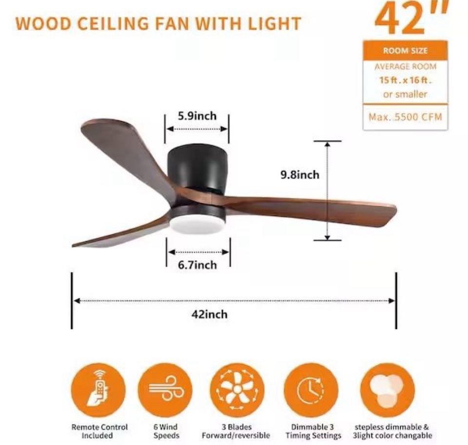 Open Box 42 in. Sunpez Indoor/Outdoor Black Modern Flush Mount LED Ceiling Fan with App, Wall and Remote Control Included