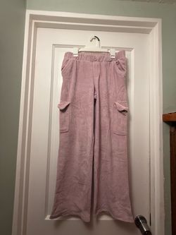 Pink Corduroy Wide-Leg Cargo Pants