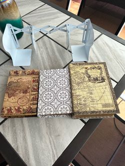 Vintage Decorative Book Boxes & Extendable Metal Bookend Bundle