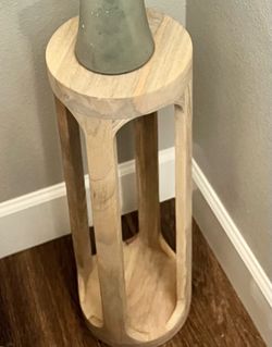 Small Round Drink or Plant Table / Pedestal Side Table 8x8x23 – Whitewash Solid Wood