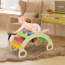 Toddler Climbing Toys, Wooden Climbing Arch Rocker, Rainbow Rocking Climber Frame