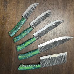 Handmade Damascus Steel Chef Know Set W/ Pakka Wood Handles
