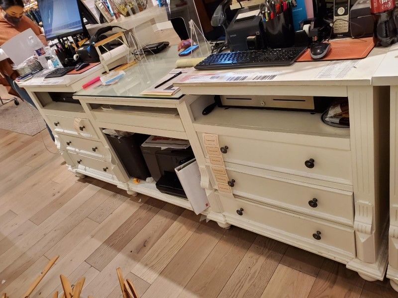 Tables: 1 Cash Register Counter, 3 Display Tables - Store Fixtures