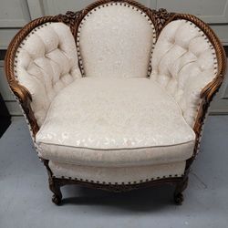 Vintage Tufted Throne Carved Oak Armchair