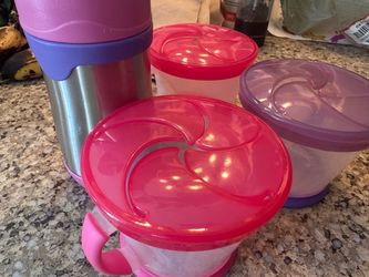 Toddler Snack Cups Set of 3 and a Thermos cup with lid