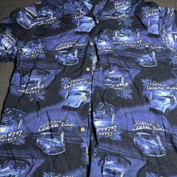 GEORGE Mens Medium Classic Island Rides Hawaiian Shirt- Cars, Navy Blue & White