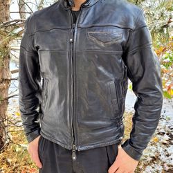 Vintage 90s Men's Harley Davidson Black Leather Motorcycle Jacket Medium