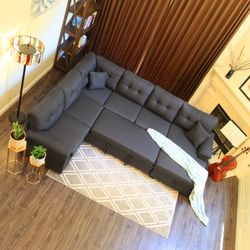 KaMic 118" 5-Seat Fabric U-Shaped Left Facing Sectional Sleeper Sofa Upholstery with Storage Chaise and Pull Out Sleeper