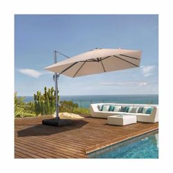 10' x 10' Square Patio Aluminum Cantilever Umbrella Outdoor Hanging Offset Umbrella with Crank - NO BASE