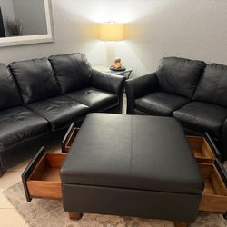 Couch and Loce Seat Ottoman with Drawers