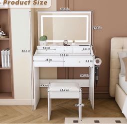 White Vanity Desk Set with LED Mirror and Stool new in box 📦