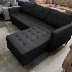 Black Sectional Sofa Mid Century Modern 89”x 59”