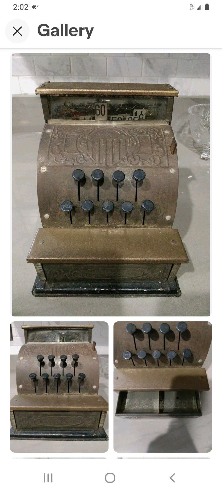 Vintage Benjamin Franklin Tin Toy Cash Register KAMKAP New York. It Works. Manufactured By Vanguard Industries  1706 To 1790