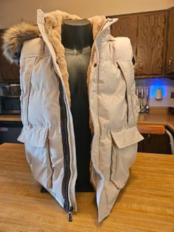 Jordan Craig Tan Puffer Vest with Faux Fur Hood