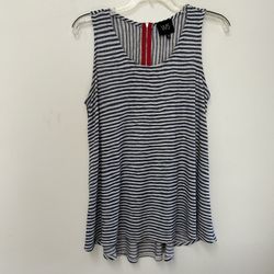 Woman’s W5 Polyester/Rayon, Navy & White Striped Sleeveless Top… Size Large… (Runs A Little Small)