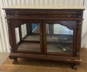 Vintage Empire Style Marble Top Lighted Curio Display Cabinet 38.5”