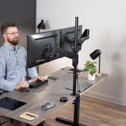 VIVO Dual Monitor Arm Extra Tall Mount for Screens up to 32 inches, Pneumatic Height Adjustment, Full Articulating Heavy Duty VESA Stand with Desk