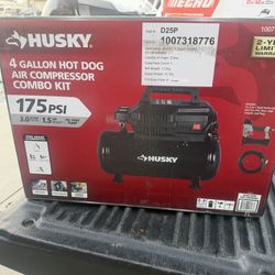  Husky 4 Gal. 175 PSI Electric Oil-Free High Performance Air Compressor with 25 ft. PVC Air Hose and 2-in-1 Brad