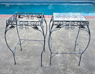 Antique Metal and Glass Planter Table