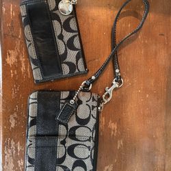 Vintage COACH Leather Canvas wristlet & Matching Card Case