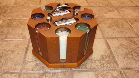 Wooden Octagon Poker Chip Caddy With Handle