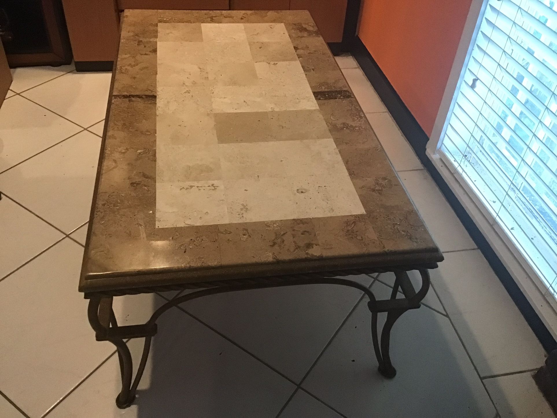 Coffee Table Antique, 29”x52” Marble/Iron