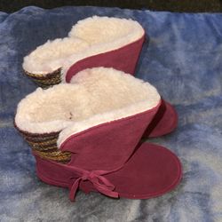 BEARPAW Maggie Suede Sheepskin Boot NeverWet Size 9 Womens Burgundy