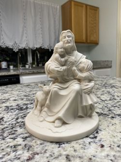 Jesus with 2 children and a lamb Porcelain Statue or Figurine