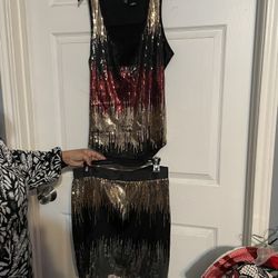 Sequins 2 Piece Sleeveless Top And Short Skirt
