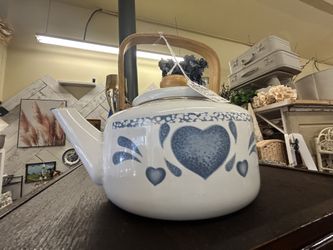Vintage Blue Heart Tea Kettle
