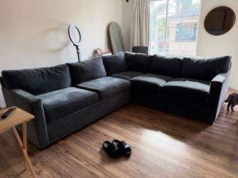 Dark Blue Gray Fabric Sectional Sofa