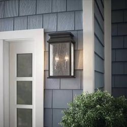 Sirrine 17.25” 2-Light Black Outdoor Wall Sconce - New in Box - Hardwired Porch Lantern, Seeded Glass