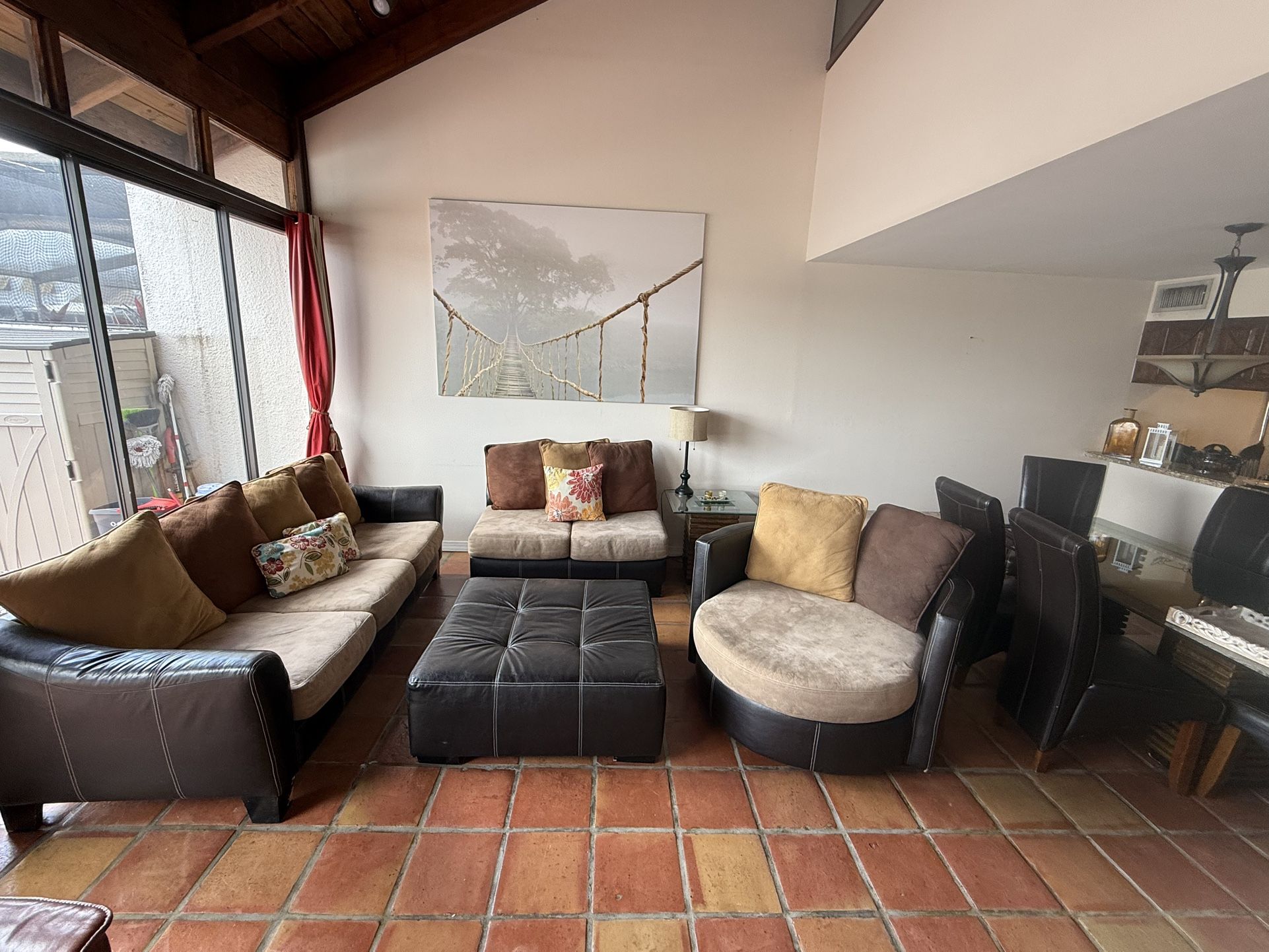 Living Room Couch Set W/ Ottoman, Large Swivel Chair And Side Table