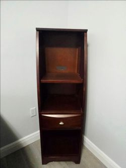 Dark Wood Narrow Bookshelf with Drawer