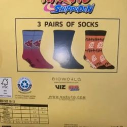 Naruto Shippuden 3 Pair Men's Crew Socks Fits Sock Size 10-13, Shoe Size 8-12.... CHECK OUT MY PAGE FOR MORE ITEMS