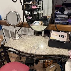 Marble top makeup table with matching chair