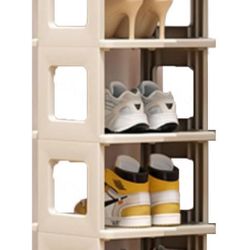 Plastic Shoe Rack 5-Tiers Narrow Shoe Shelf Floor Standing Shoe Holder Stackable Shoe Stand Multipurpose Shoe Organizer. 