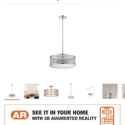 Home Decorators Collection 3-Light Chrome Convertible Semi-Flushmount/Pendant with Frosted Crystal Shade