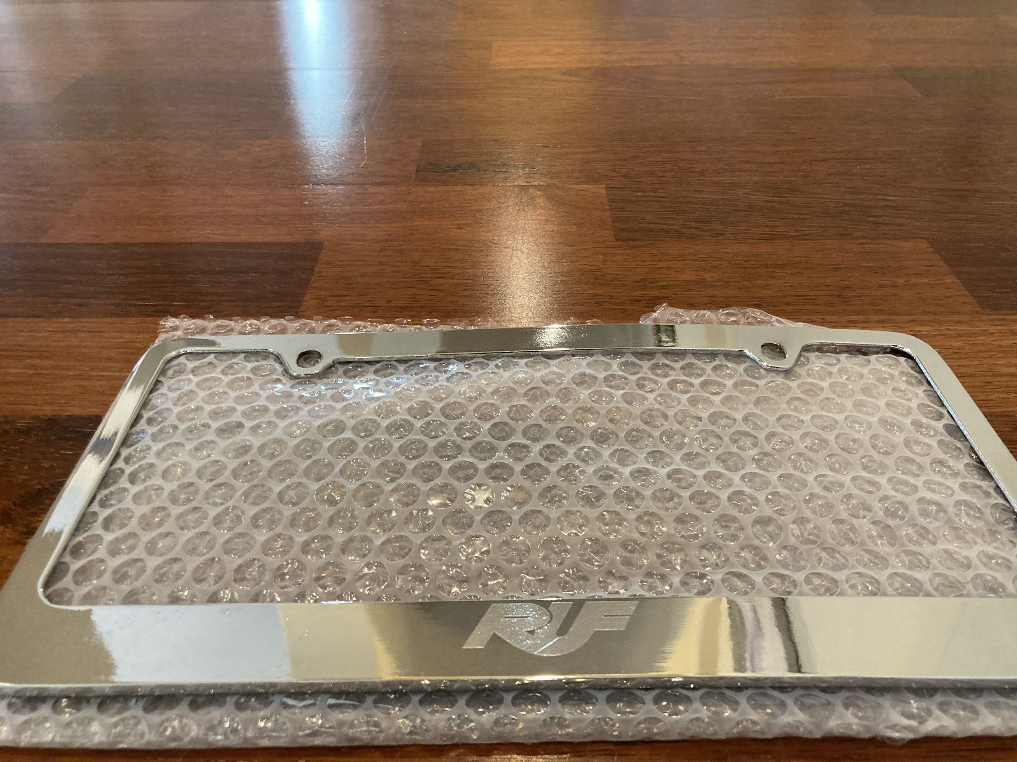 Porsche RUF chrome Laser engraved license plate frame