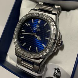 Invicta Montres Prestige Men’s 40mm Watch Silver Tone With Stones Bling Blue Face