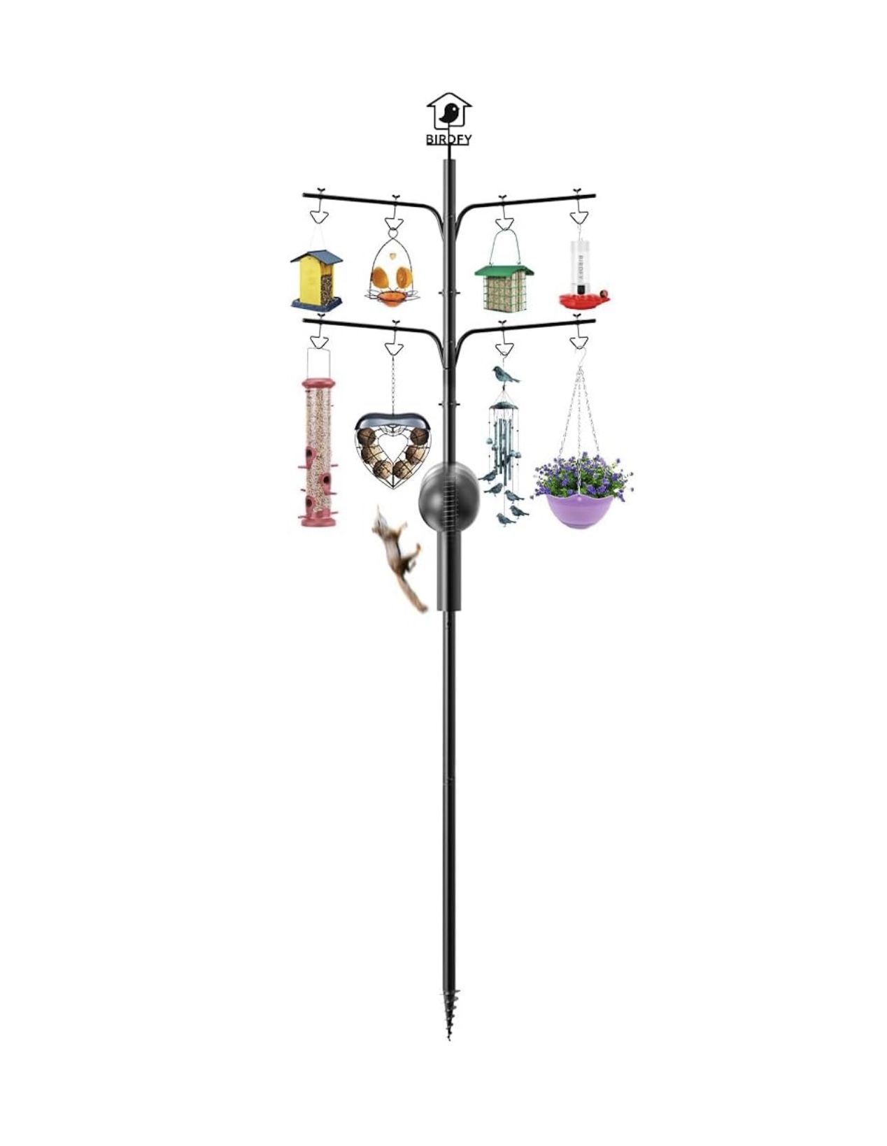 NETVUE by Birdfy Bird Feeder Pole with Effective Squirrel Baffle, 108 Inch Rust-Proof Pole Kit, 8 Adjustable Hooks for Outdoor (With Camera)